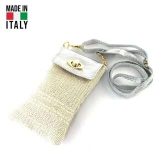 Cartera de teléfono de lienzo y cuero auténtico, fabricado en Italia, Porta Cellulare