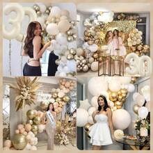 71pcs/Set Birthday Party Decor Kit For 10th, 11th, 12th, 13th, 18th, 20th, 30th, 40th, 50th, 60th, 70th, 80th Birthday Celebration, Champagne Gold & Ivory Balloon Set With 32" Foil Number 10, 20, 12, 13, 18, 30, 40, 50, 60, 70, 80 Balloons, Happy Birthday Banner - Multicolor - View 4