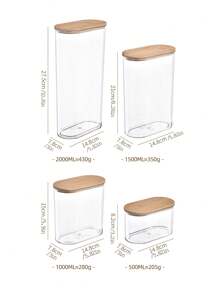 1pc Kitchen Bamboo Lid Thick Transparent Airtight Sealed Jar, Material Large Opening Canister For Beans, Pasta, Cookies, Snacks, Simple Design Bamboo Lid Large Capacity Food Storage Container