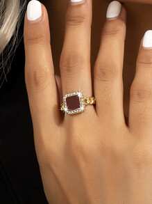 1pc Elegant Enamel Diamond Square Decorative Ring Suitable For Women, Parties, Gatherings, Dinner Events