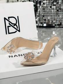 Fall/Winter Fashionable Pointed Toe Crystal Decor High Heel Sandals, Versatile Design For Music Festival And Party, Spring/Summer, Elegant - Light Gold - View 3