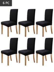 2/4/6 piezas Cubierta unicolor elástica para silla, cubierta protectora para silla de comedor y asiento decorativo de casa - Negro - Ver 7
