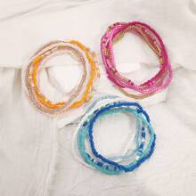 5pcs/Pack Bohemian Multi-Layer Beaded Elastic Anklet, Suitable For Ladies Wearing In Summer, Beach, Vacation - Beads - View 6