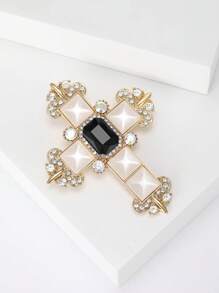 Fashionable Rhinestone Cross Brooch For Women Dress Suit Pin Accessories Party Banquet Gift