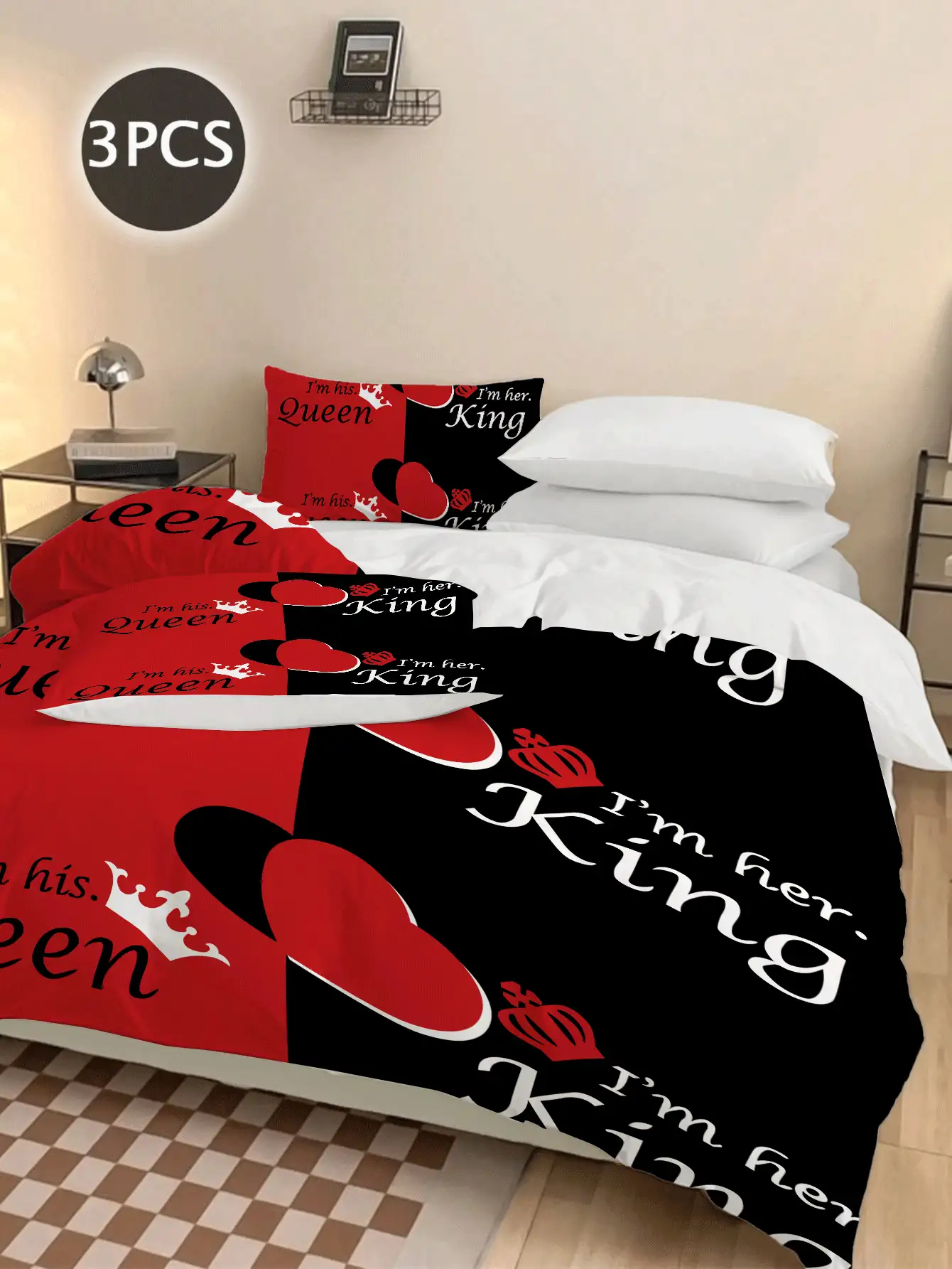 3 件/套字母图案羽绒被套套装（1 个羽绒被套和 2 个枕套）现代布艺家居床上用品套装，适合所有季节