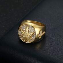 Anillo de hombre estilo Hip Hop con hoja de arce y Strass - Anillo individual de aleación estilo Hip Hop con mosaico de Strass, sin chapado, joya de moda declarativa - Para hombre - Adecuado para fiestas y uso diario - Regalo perfecto para amantes de la moda