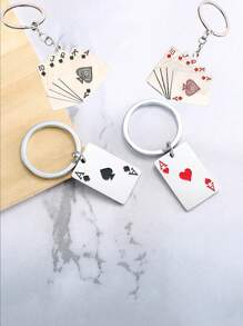 6pcs/Pack Stainless Steel & Acrylic Playing Card Key Chain - Heart Shaped Ace Of Hearts Design, Backpack Hanger, Casual Daily Accessory - Multicolor - View 2