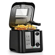 1pc 30.5x24.5x22.5cm Deep Fryer, 2.5 Liter Capacity, 1650W, Non-Stick Coated, Detachable Frying Basket, Multi-Level Temperature Control, Efficient Heating Element, Transparent Window, Power Indicator Light, Black Color, Suitable For Frying French Fries, Chicken Nuggets - EU F Type Plug(220-240V) - View 2