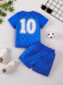 Young Boy No.10 Football Jersey Outfit - Short Sleeve Top And Shorts Set, Fashionable Print Design, Comfortable Outfit For Boys In Spring And Summer, Casual & Outdoor Wear