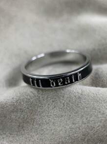4mm Stacking Til Death Ring, Black Enamel Band Ring, Wedding Band, Promise Ring, Gift For Her Anniversary Gift Golden Silvery Ring