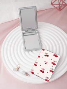Miroir de vanité portable de la série Nœud de cerise, pliable, ultra-fin, pratique, étui en PU, plaqué métal inoxydable, convient pour toutes les occasions et personnes, miroir de poche carré pliable