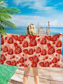 1pc Heart Pattern Digital Printed Beach Towel