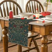 Vintage Boho Floral Botanical Tree Table Runner, Holiday Home Kitchen Dining Room Indoor Outdoor Party Decor Tablecloth