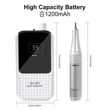 Portable Professional Nail Drill 45,000 RPM, Rechargeable Electric Nail File Machine E File, For Acrylic Nail Gel Polishing, Wireless File, For Nail Salon Home, White - White - View 9