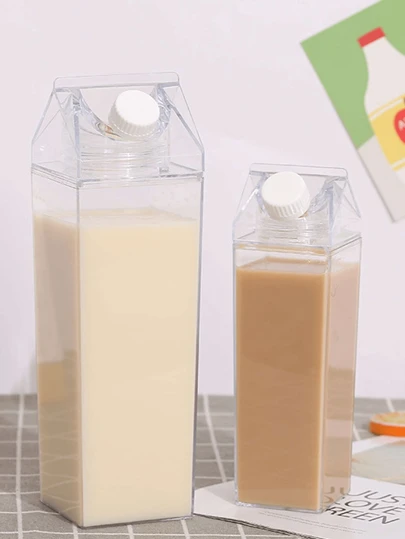 500ml/1000ml Botella de agua de plástico transparente con diseño cuadrado - Recipiente reutilizable portátil para jugo, té y leche, solo lavar a mano, Decoraciones navideñas