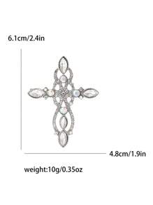 Fashionable Rhinestone Cross Brooch For Women Dress Suit Pin Accessories Party Banquet Gift