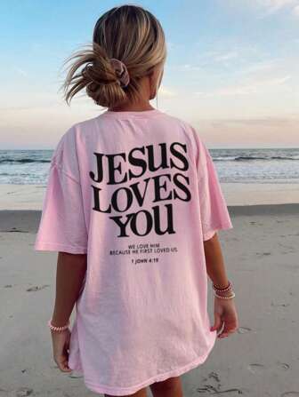 Women's Summer New Casual rundhalsad kortärmad T-shirt med enkelt slogantryck, mångsidig för dagligt bruk. Grafiska T-shirts Dam Vit Topp Svart Topp Rosa Topp Semesterkläder Dam