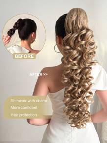 28 Inch Long Deep Wave Thermoplastic Synthetic Ponytail Hair Clip, Daily Use Heat Resistant Ponytail Hair Accessory For Women - Linen Gold - View 6