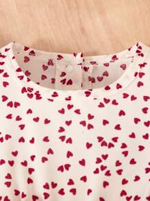 Young Girls Fashion Heart Print Ruffle Trim Sleeveless Jumpsuit + Belt