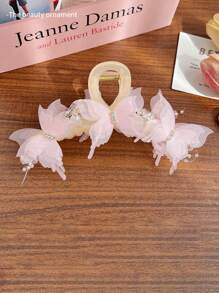 [节日配饰] 优雅蝴蝶发夹，镶有水钻和珠子 - 灵感来自 Y2K，美人鱼风格女士发夹 - 非常适合婚礼、浴室发饰 - 彩色 - 查看 7