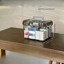 大容量双层透明PVC药品收纳盒 - 取用方便，适合居家及旅行，无需电源，轻巧便携，磨砂表面，可放置于台面，独立设计，容量小于3.2立方英尺，最大高度27英寸，防水，翻盖式封口，多用途收纳盒 - 灰色 - 查看 13