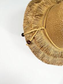 1pc Women's Solid Color Hat, Casual Bohemian Retro Palace Style Party & Street Elegant Fashion Simple Tassel Basin Hat, Fresh And Simple Sweet Beach Holiday Sun Hat, Suitable For Daily Outing, Hiking, Water Activities In Summer - A - View 5