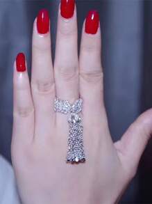 1 chiếc nhẫn đính hôn Cubic Zirconia tua rua dài tuyệt đẹp dành cho phụ nữ Nhẫn cưới có thể mở được của Nữ hoàng dành cho tiệc kỷ niệm Quà tặng trang sức - Bạc - Xem 4