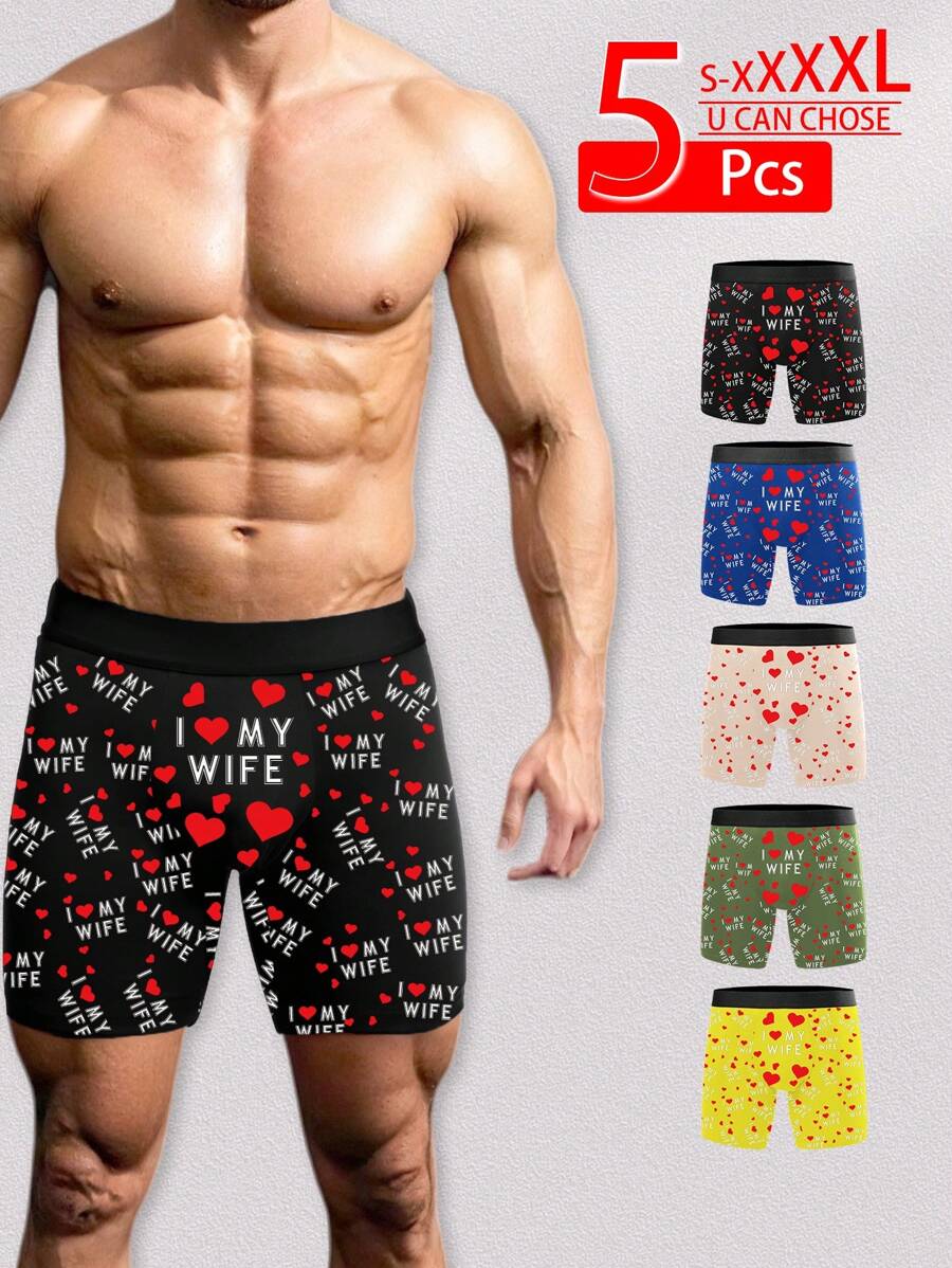 Men's Underwear Printed Fashionable Breathable Boxer Briefs,5Pcs - Black - View 1