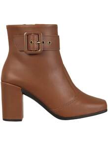 Fashion GiGiL Comfortable Square Toe High Heel Buckle Boot - بني فاتح - مشاهدة 3