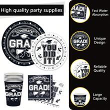 Graduation Table Graduation Party Supplies Graduation Decorations Class Of 2025 Paper Graduation Tableware Kit For Plates, Napkins, Cups, Tablecloth And Hanging 2025 Graduation Party Decorations - Black - View 2