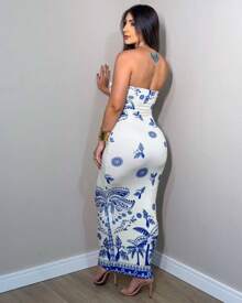 Women's Strapless Midi Dress Tropical Summer - 藍色 - 查看 3