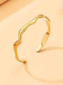 1 件波西米亚风格不锈钢手链，可调节波浪形钛钢袖口手镯装扮配饰，情侣首饰 - 金色 - 查看 2