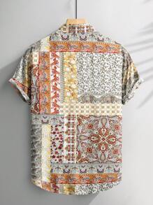 Men's Floral Print Single Breasted Casual Short Sleeve Shirt