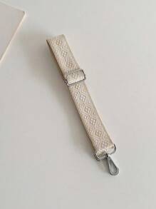 135cm/5cm Fashionable Beige Small Plaid Geometric Pattern Adjustable Shoulder Strap, Detachable Silver Hook, Suitable For Various Bags, Unisex - Beige - View 2