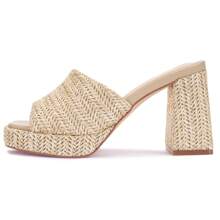 Women's Raffia Wedge Sandals With Chunky Platform Heel, Slide-On Open Toe High Heels For Summer, Great For Casual, Beach, And Everyday Wear Lightweight Design - Màu be - Xem 4