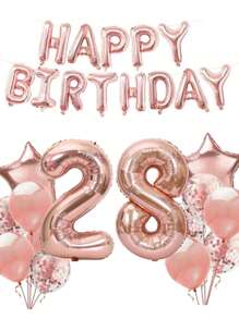 一套成人生日派对装饰气球，玫瑰金数字铝箔气球，包含18岁、21岁、30岁、40岁、50岁、60岁生日派对用品，圣诞主题
