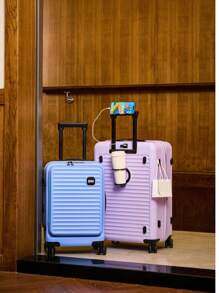 20 Inch Functional Boarding Case, Portable Suitcase With Cup Holder, Luggage With Password Lock,Solid Color Luggage Case Set : Portable Square Handside Handbag & Large Capacity Handside Travel Suitcase With Password,Large Capacity Suitcase, Functional Travel Trolley Case, Boarding Case & Luggage With Cup Holder