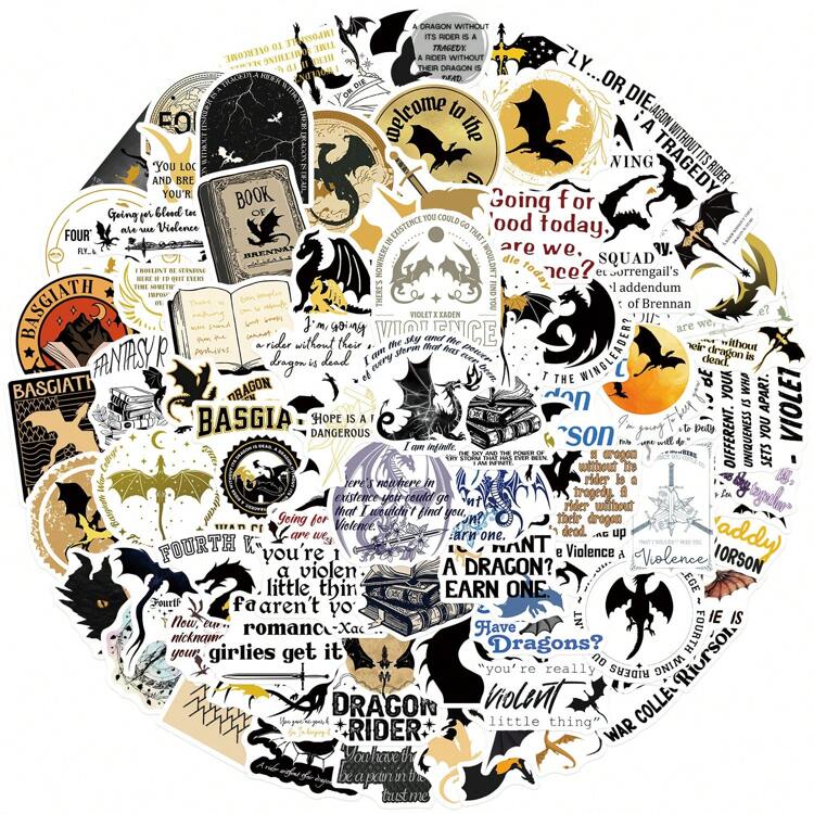 100Pcs Fourth Wing Stickers Fourth Wing Merch Fourth Wing Series Gifts Cartoon Fourth Wing Decor Vinyl Waterproof Stickers For Water Bottle,Computer,Laptop,Phone,Luggage,Notebook Fridge,School Supplies,Back To School - Multicolor - View 5