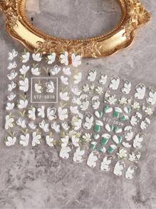 FULL BEAUTY 2 件山茶花美甲贴纸 5D 贴花，春季白色花卉盛开魅力美甲设计夏季装饰美甲贴纸