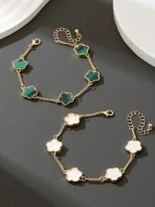 Set de 2 pulseras de moda clásicas para hombres con trébol de la suerte en negro y blanco - Traje verde y blanco - Ver 4