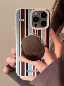 GUCADI 1 件竖条纹+咖啡豆支架时尚 INS 条纹复古棕色支架礼物,防震兼容 16/15/14/13/12 系列防水防摔防刮 - 彩色 - 查看 3