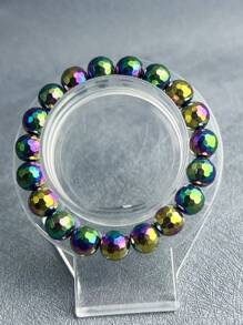 Stylish Terahertz Bracelet, Double Effect Magnetic Bead Bracelet, Black Tourmaline Improve Magnetic Field Energy Stone Bracelet, Men Jewelry Elastic Beaded Bracelet - Multicolor - View 14