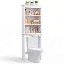 66"Over-The-Toilet Storage Cabinet With Adjustable Shelves, Freestanding Bathroom Organizer, Space-Saving Design For Bathroom Essentials, Open Shelf And Cabinet Combo - White - View 10