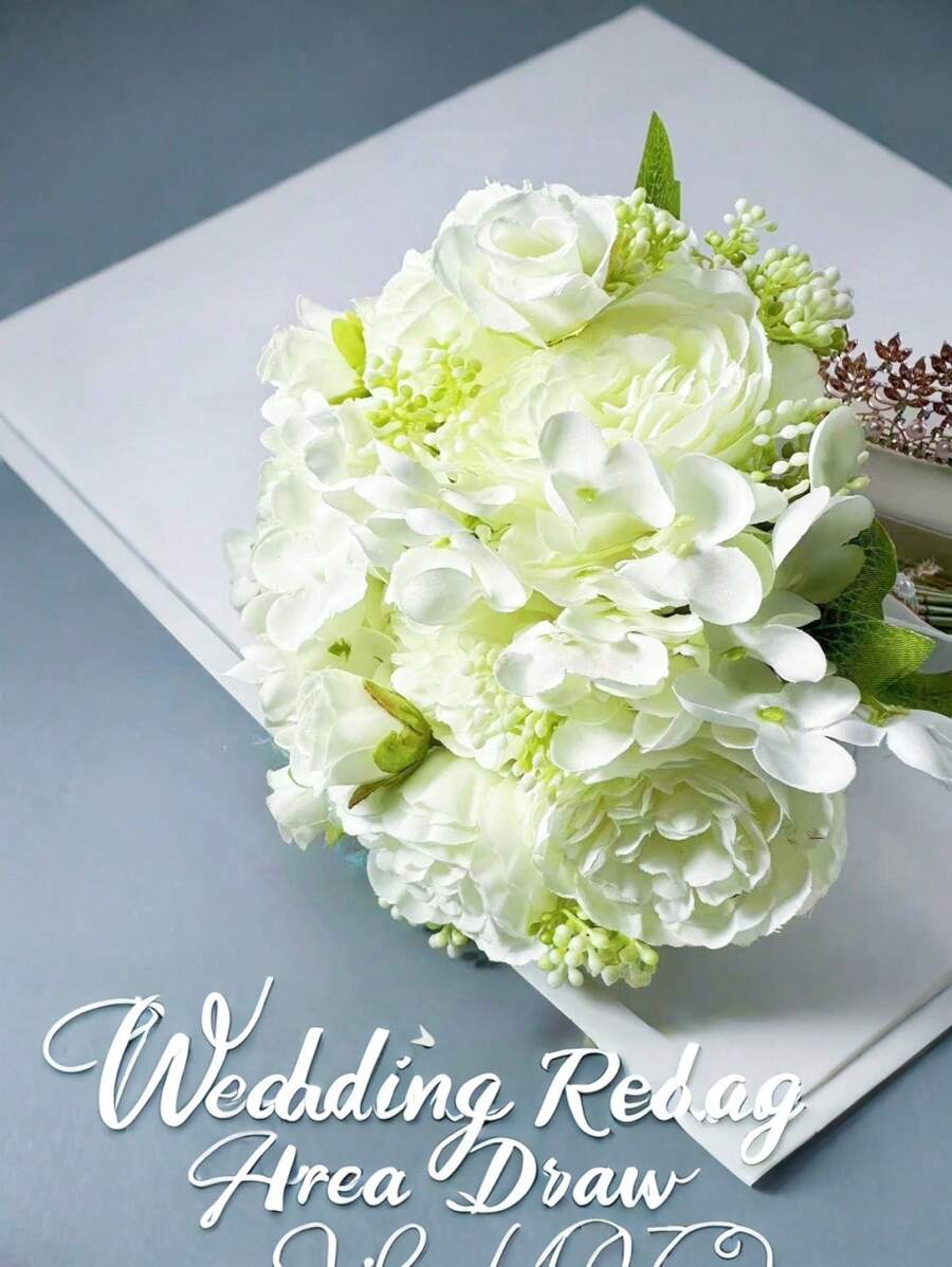 1pc Oversized Bridal Hand Bouquet With Faux Peony Flowers, Wedding Ceremony Decor, Photography Prop