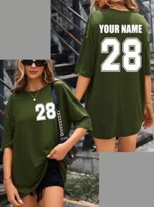 Áo thun nữ dáng rộng in logo theo yêu cầu, tùy chỉnh tên/chữ/số may mắn, áo thun nữ tay ngắn dáng rộng, quà tặng ngày lễ, mùa hè, thời trang nữ xuân/hè, áo nữ, quà tặng bạn thân, quà kỷ niệm, quà dự tiệc, đồng phục bóng rổ, quà sinh nhật, ngày Valentine, trang phục dự tiệc. - xanh quân đội - Xem 1