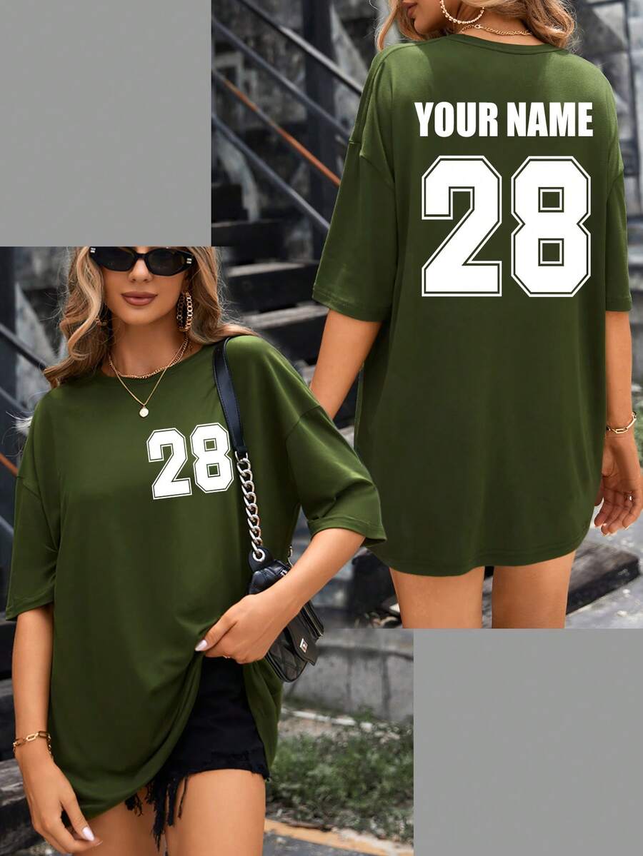 Áo thun nữ dáng rộng in logo theo yêu cầu, tùy chỉnh tên/chữ/số may mắn, áo thun nữ tay ngắn dáng rộng, quà tặng ngày lễ, mùa hè, thời trang nữ xuân/hè, áo nữ, quà tặng bạn thân, quà kỷ niệm, quà dự tiệc, đồng phục bóng rổ, quà sinh nhật, ngày Valentine, trang phục dự tiệc. - xanh quân đội - Xem 1