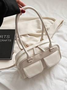 Large Capacity PU Solid Color Simple Shoulder Bag For Women, Fashion Versatile Suitable For Daily, Shopping, Dating, Traveling, Gift