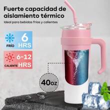 Termo de 1200 ml Flask con aislamiento frio/caliente, incluye tapa y popote - Multicolor - Ver 2