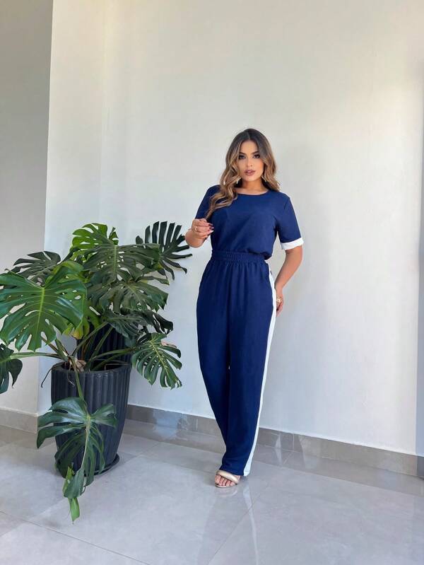 Conjunto Feminino Calça Pantalona e blusa manga curta Verão