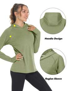 Women's Summer UPF50+ Sun UV Protection Hoodie Shirts Outdoor Long Sleeve Hiking Athletic T-Shirt With Thumb Holes Breathable Lightweight Tee Tops - 麥綠色 - 查看 4